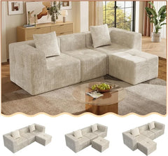 【3 Unterpakete】 Niccae 101" L-förmiges modulares Ecksofa – knochenloses Wolkensofa mit Cordstoff, Memory-Schaum-Unterstützung & montagefreies Design – Perfektes flauschiges Sofa für das Wohnzimmer