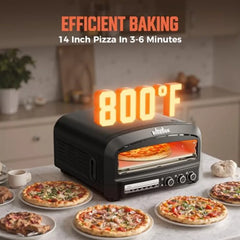 Pizzaofen für Innenräume, 14 Zoll elektrischer Pizzaofen für die Arbeitsplatte mit 6 Modi, heizt bis zu 450°C, Pizza Maker, hochklappbares Design Pizza Cooker
