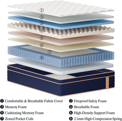 12"14"16" Full Queen King Size Hybrid Mattress in a Box with Gel Memory Foam Mattresses Medium Firm Motion Isolation