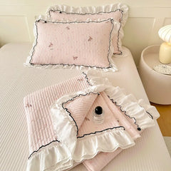 Korean Lace Ruffles Spring Bedsheet Princess Quilted Bedspread Air-conditioning Blanket Single Double Sheet Mattress Cover