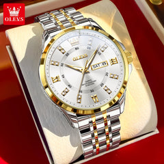 OLEVS 3620 Gold Luxury Men Watch Brand Original Quartz Watch Stainless Steel Waterproof Clock Business Calendar Gift Men Watch