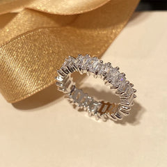 PAVOI 14K Gold Plated Eternity Ring for Women - Statement Eternity Band Rings with Round Cubic Zirconia - Stackable Wedding Band - Travel Bridal Jewelry