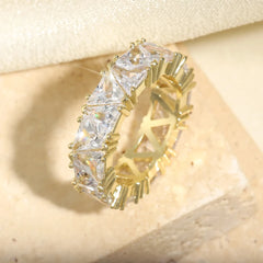 PAVOI 14K Gold Plated Eternity Ring for Women - Statement Eternity Band Rings with Round Cubic Zirconia - Stackable Wedding Band - Travel Bridal Jewelry