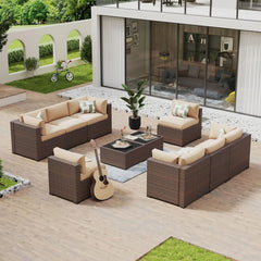 7 Piece Patio Furniture Set Wicker Rattan Patio Conversation Set Outdoor Sectional Sofa Set with Coffee Table and, Customized