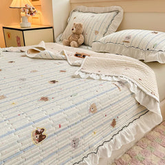 Korean Lace Ruffles Spring Bedsheet Princess Quilted Bedspread Air-conditioning Blanket Single Double Sheet Mattress Cover