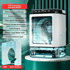 Air Conditioner Portable Fan Desktop Dual Spray Ultrasonic Atomization 3-Speed Mute Air Cooler Night Light Electric Fan for Home