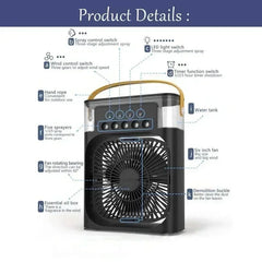 New 3 In 1 Portable Mini Air Cooler Fan Household Air Conditioner with LED Night Light & Humidifier for Home Office Office Home