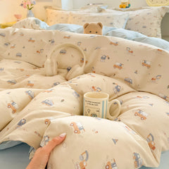 100%Cotton Bedding Set Cartoon Printed Bedclothes Skin-friendly Duvet Cover Set with Bedsheet for Home Bedding Sets 이불세트