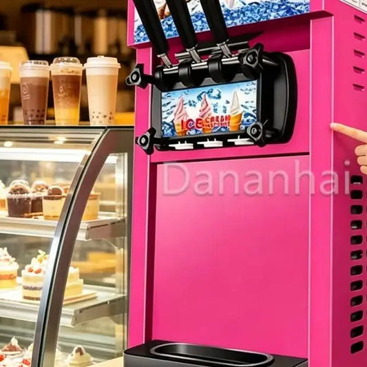 Commercial 3-Head Soft Ice Cream Maker Machine 60KG per Hour 18L per Hour Capacity for Sweet Cone Ice Cream