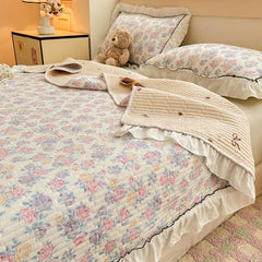Korean Lace Ruffles Spring Bedsheet Princess Quilted Bedspread Air-conditioning Blanket Single Double Sheet Mattress Cover