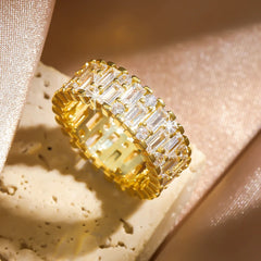 PAVOI 14K Gold Plated Eternity Ring for Women - Statement Eternity Band Rings with Round Cubic Zirconia - Stackable Wedding Band - Travel Bridal Jewelry