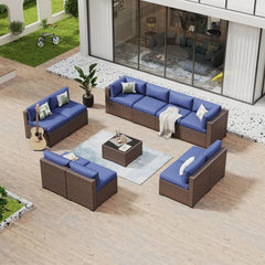7 Piece Patio Furniture Set Wicker Rattan Patio Conversation Set Outdoor Sectional Sofa Set with Coffee Table and, Customized