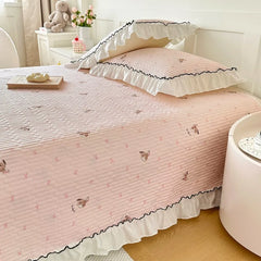 Korean Lace Ruffles Spring Bedsheet Princess Quilted Bedspread Air-conditioning Blanket Single Double Sheet Mattress Cover