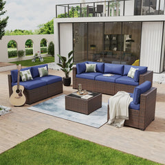 7 Piece Patio Furniture Set Wicker Rattan Patio Conversation Set Outdoor Sectional Sofa Set with Coffee Table and, Customized