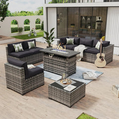 7 Piece Patio Furniture Set Wicker Rattan Patio Conversation Set Outdoor Sectional Sofa Set with Coffee Table and, Customized