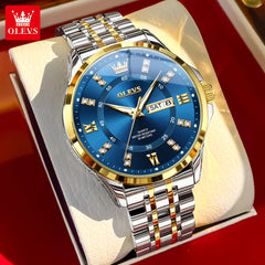 OLEVS 3620 Gold Luxury Men Watch Brand Original Quartz Watch Stainless Steel Waterproof Clock Business Calendar Gift Men Watch