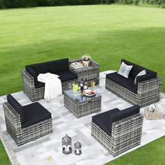 7 Piece Patio Furniture Set Wicker Rattan Patio Conversation Set Outdoor Sectional Sofa Set with Coffee Table and, Customized