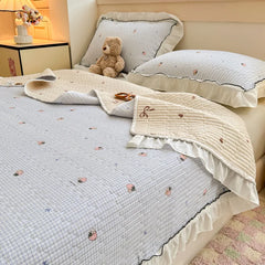 Korean Lace Ruffles Spring Bedsheet Princess Quilted Bedspread Air-conditioning Blanket Single Double Sheet Mattress Cover