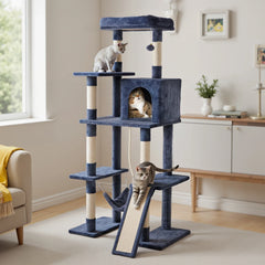 JHK 63In Cat Tree Tall Multi-Cat Climbing Tower for Pet Furniture Natural Sisal Scratching Posts Stable Pet House for Indoor Cat