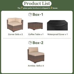 7 Piece Patio Furniture Set Wicker Rattan Patio Conversation Set Outdoor Sectional Sofa Set with Coffee Table and, Customized