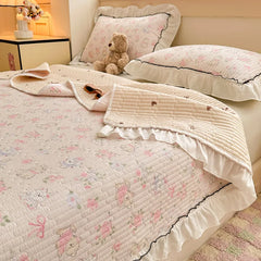 Korean Lace Ruffles Spring Bedsheet Princess Quilted Bedspread Air-conditioning Blanket Single Double Sheet Mattress Cover