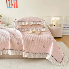 Korean Lace Ruffles Spring Bedsheet Princess Quilted Bedspread Air-conditioning Blanket Single Double Sheet Mattress Cover