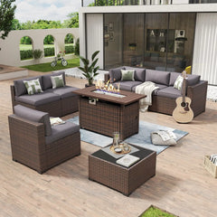 7 Piece Patio Furniture Set Wicker Rattan Patio Conversation Set Outdoor Sectional Sofa Set with Coffee Table and, Customized