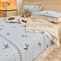 Korean Lace Ruffles Spring Bedsheet Princess Quilted Bedspread Air-conditioning Blanket Single Double Sheet Mattress Cover