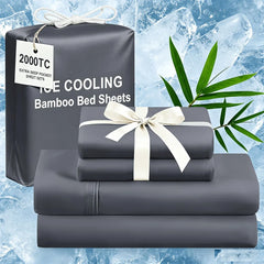 DECOLURE 4-teiliges Bambus-Bettlaken-Set - 100% kühlende Viskose-Bettwäsche, ultraweich, 43 cm tiefe Taschen, Doppelnähte, OEKO-Tex zertifiziert, hypoallergen für Personen, die leicht schwitzen