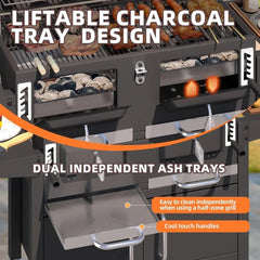 36 In Extra Large Charcoal Grill - 620 Sq.In Oversized BBQ Area with Thermometer & Individual Lifting Charcoal Trays, Storage C