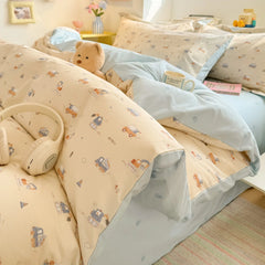 100%Cotton Bedding Set Cartoon Printed Bedclothes Skin-friendly Duvet Cover Set with Bedsheet for Home Bedding Sets 이불세트