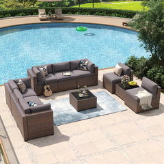 7 Piece Patio Furniture Set Wicker Rattan Patio Conversation Set Outdoor Sectional Sofa Set with Coffee Table and, Customized