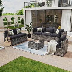 7 Piece Patio Furniture Set Wicker Rattan Patio Conversation Set Outdoor Sectional Sofa Set with Coffee Table and, Customized