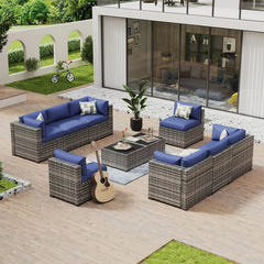 7 Piece Patio Furniture Set Wicker Rattan Patio Conversation Set Outdoor Sectional Sofa Set with Coffee Table and, Customized