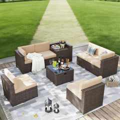 7 Piece Patio Furniture Set Wicker Rattan Patio Conversation Set Outdoor Sectional Sofa Set with Coffee Table and, Customized