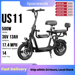 Trottinette électrique Spacewalk 36 V avec 3 sièges pour adultes, moteur de 500 W en pointe, vélo électrique avec pneus de 14" et autonomie de 32 km et 28 km/h