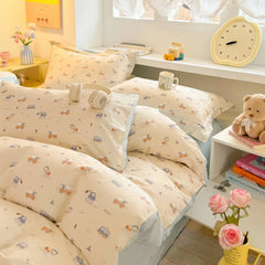 100%Cotton Bedding Set Cartoon Printed Bedclothes Skin-friendly Duvet Cover Set with Bedsheet for Home Bedding Sets 이불세트