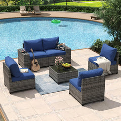 7 Piece Patio Furniture Set Wicker Rattan Patio Conversation Set Outdoor Sectional Sofa Set with Coffee Table and, Customized