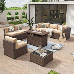 7 Piece Patio Furniture Set Wicker Rattan Patio Conversation Set Outdoor Sectional Sofa Set with Coffee Table and, Customized