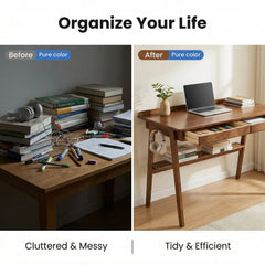 Solid Wood Home Office Desk with 2 Drawers & Storage Shelf – Mid Century Writing Desk