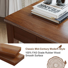 Solid Wood Narrow Desk with Drawers – 23" x 15" Walnut Rubberwood Writing & Side Table