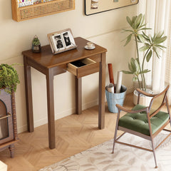 Solid Wood Narrow Desk with Drawers – 23" x 15" Walnut Rubberwood Writing & Side Table