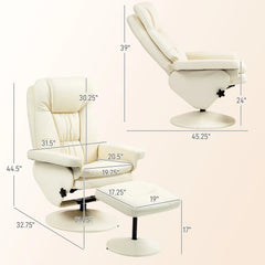 Swivel Recliner Chair with Ottoman Footrest, Cream Upholstered Reclining Lounge Chair