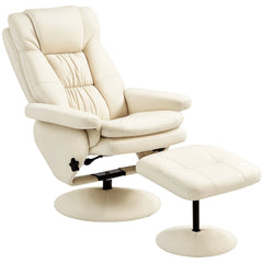 Swivel Recliner Chair with Ottoman Footrest, Cream Upholstered Reclining Lounge Chair