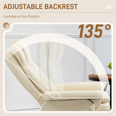 Swivel Recliner Chair with Ottoman Footrest, Cream Upholstered Reclining Lounge Chair