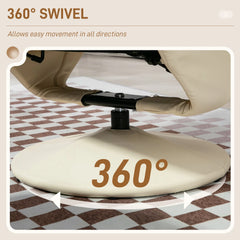 Swivel Recliner Chair with Ottoman Footrest, Cream Upholstered Reclining Lounge Chair