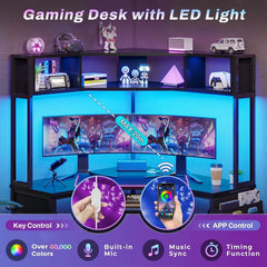Triangle Corner Computer Desk with LED Lights & Keyboard Tray – Home Office Gaming Desk