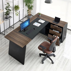 Uimoso 350 LB L-Shaped Executive Desk with Cabinet & Drawers – Large Home Office Computer Desk