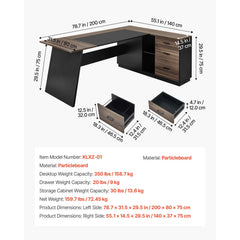 Uimoso 350 LB L-Shaped Executive Desk with Cabinet & Drawers – Large Home Office Computer Desk