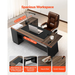 Uimoso 350 LB L-Shaped Executive Desk with Cabinet & Drawers – Large Home Office Computer Desk